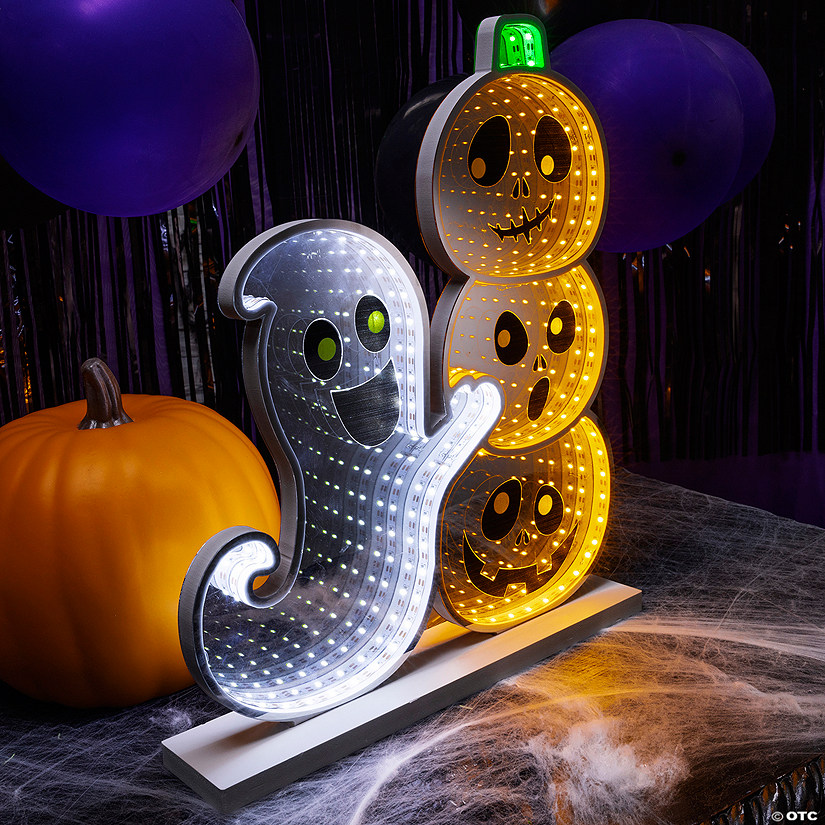 15 1/4" Halloween Happy Ghost &amp; Jack-O'-Lantern Plastic Infinity Light Image