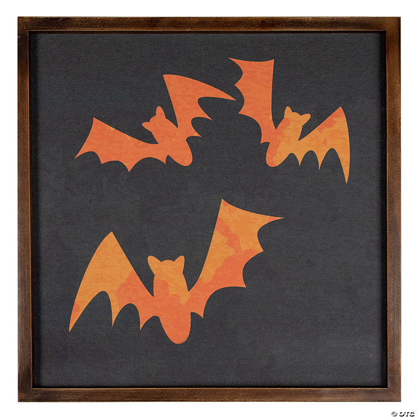 15.75" Framed Halloween Wall Decor with Orange Bat Silhouettes Image