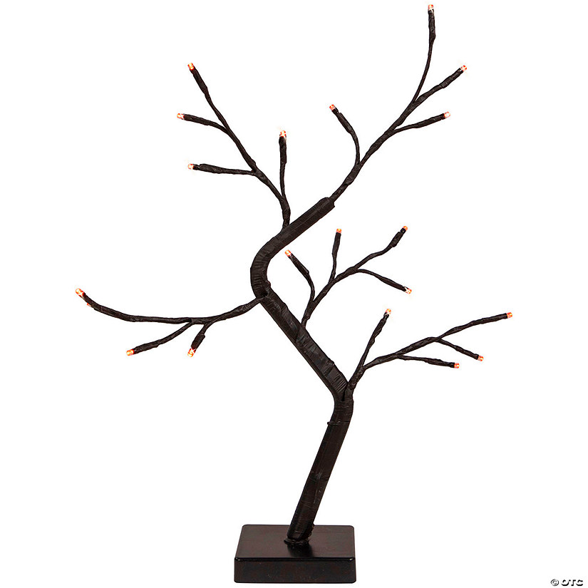 15" LED Lighted Black Weeping Halloween Twig Tree - Orange Lights Image