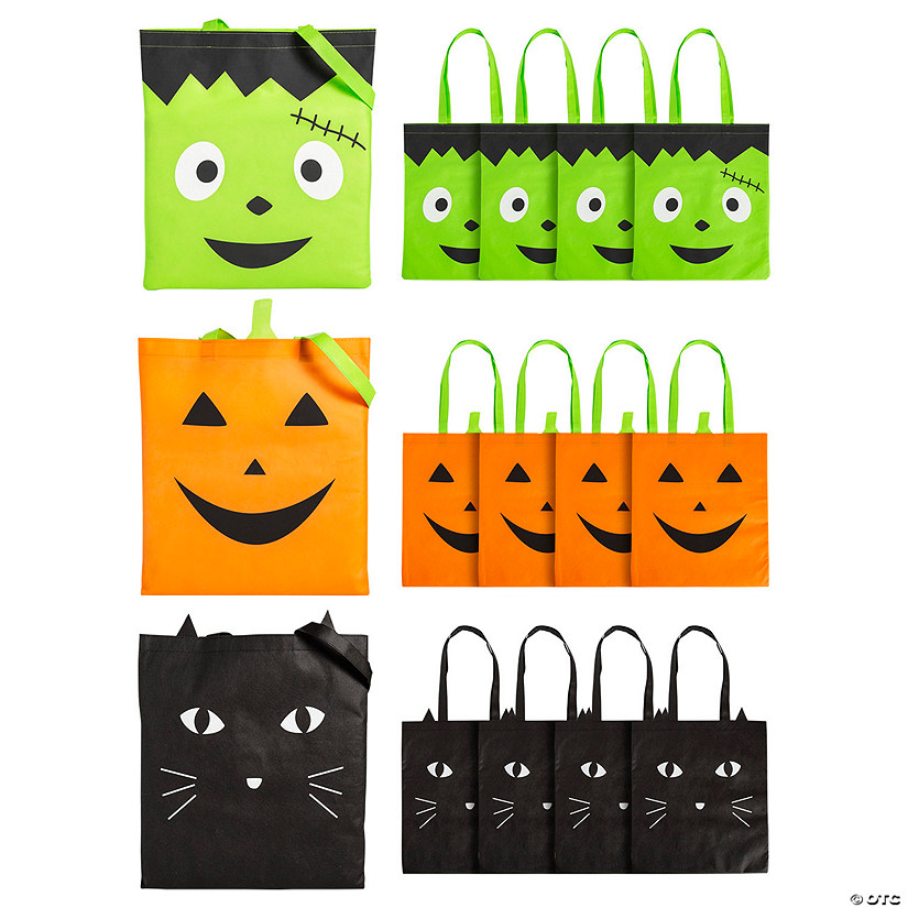15&quot; x 17&quot; Large Halloween Character Faces Nonwoven Tote Bags - 12 Pc. Image