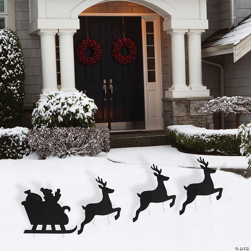 16" - 19" Santa &amp; Reindeer Silhouette Yard Sign Set - 4 Pc. Image