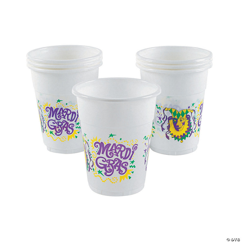 16 oz. Bulk 50 Ct. Mardi Gras Jester's Cap &amp; Confetti Disposable Plastic Cups Image