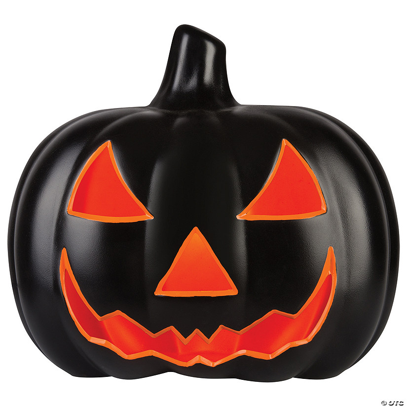 17" Scary Black Jack O Lantern with Orange Light Halloween Decoration Image