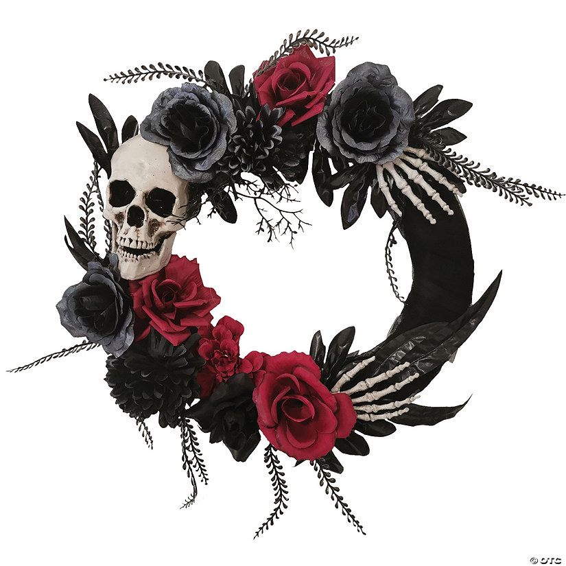 18" Skull, Hands & Roses Wreath Image