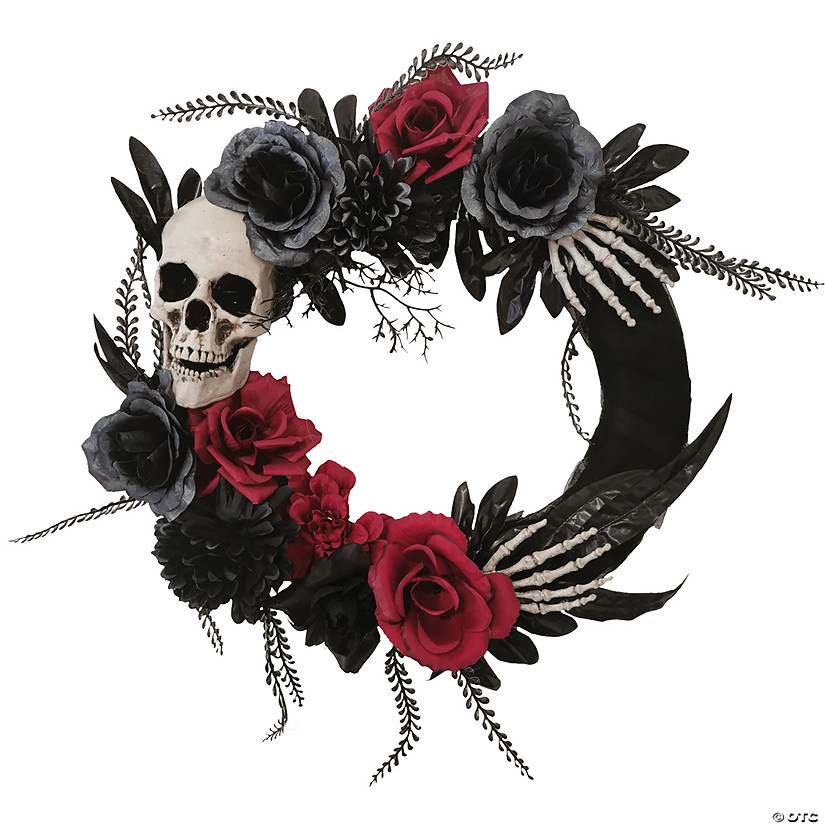 18" Skull, Hands &amp; Roses Wreath Image