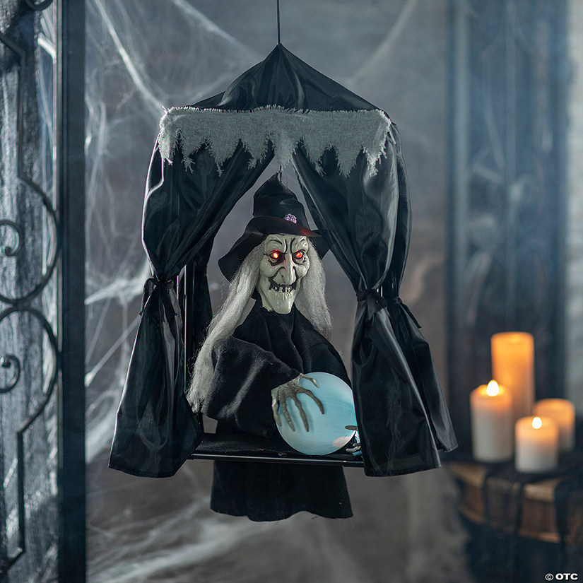 19" Hanging Animated Witch in a Box Halloween Decoration Image