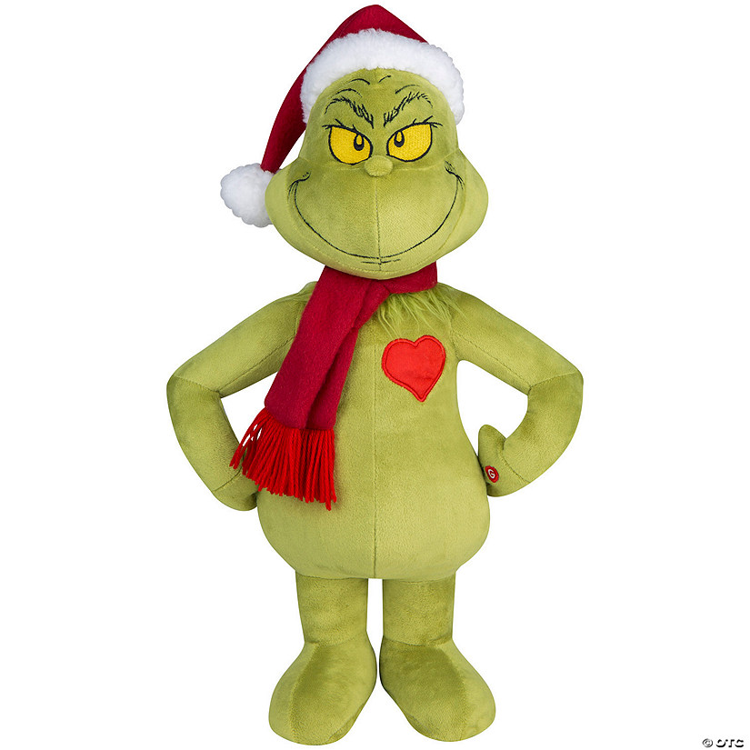 19" Holiday Greeter Stuffed Grinch with Light-Up Heart Christmas Decoration Image
