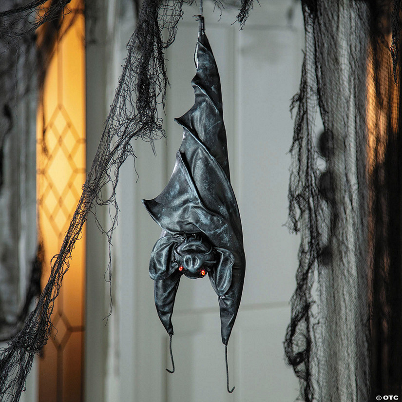 2 Ft. Animated Hanging Light-Up Upside-Down Bat Halloween Decoration Image
