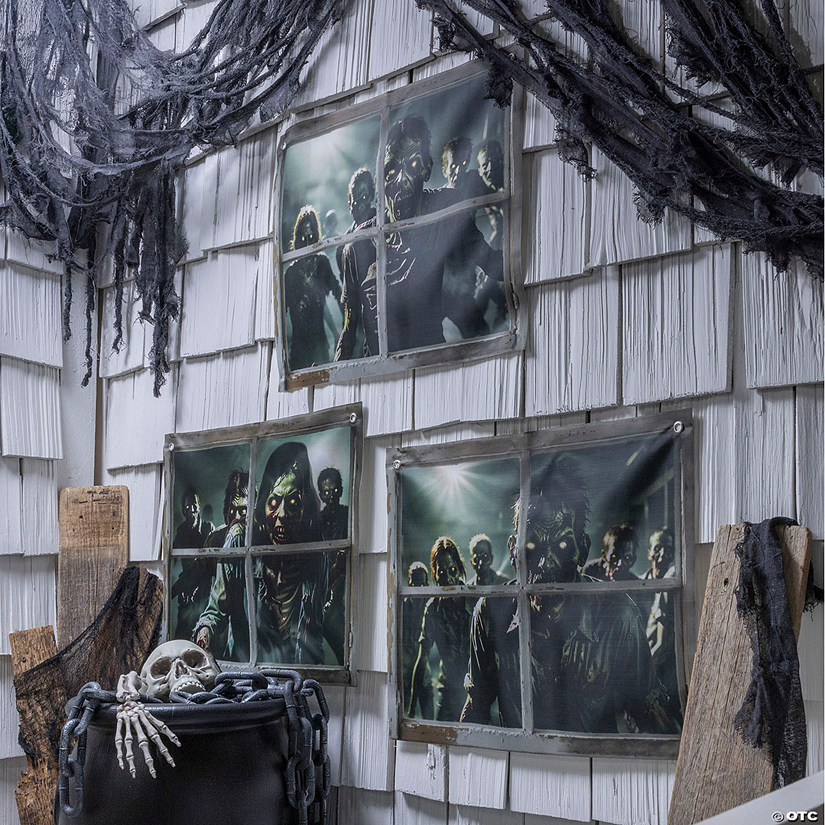 2 Ft. Zombies in the Window Door Curtain Halloween Decoration Image