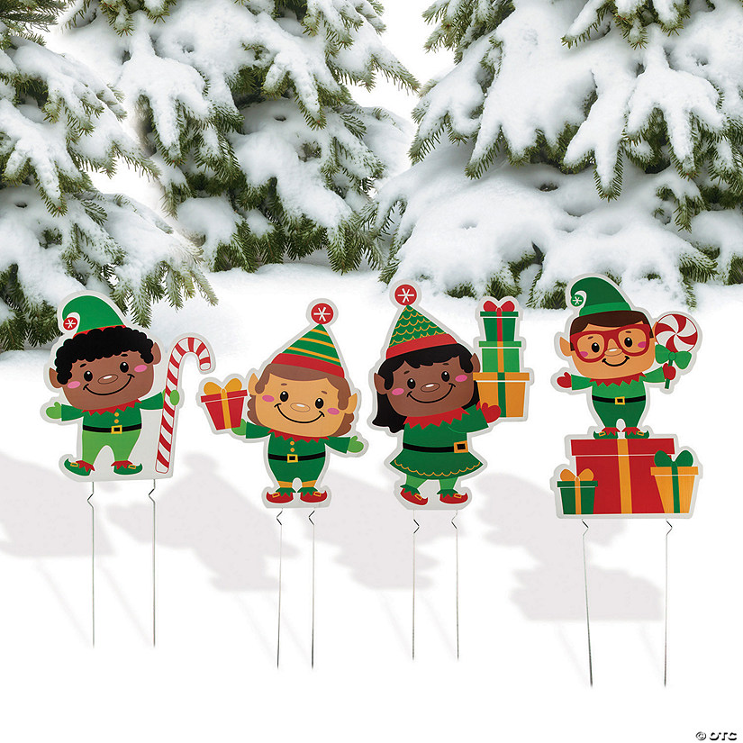 20 1/4&quot; - 24&quot; Christmas Elves Yard Stakes - 4 Pc. Image