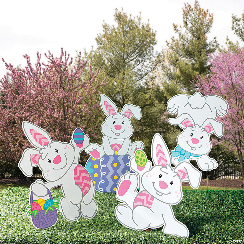20&quot; - 28&quot; Tumbling Easter Bunnies Yard Signs - 4 Pc. Image