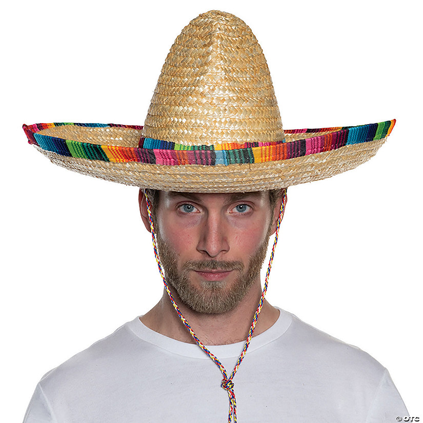 20&quot; Adults Straw Sombrero with Multicolor Serape Trim Image
