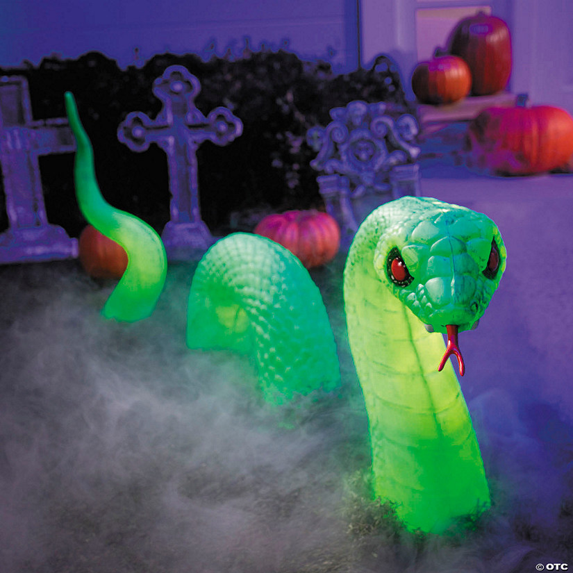 20&quot; Light-Up Green Lawn Snake Halloween Outdoor Decoration Image