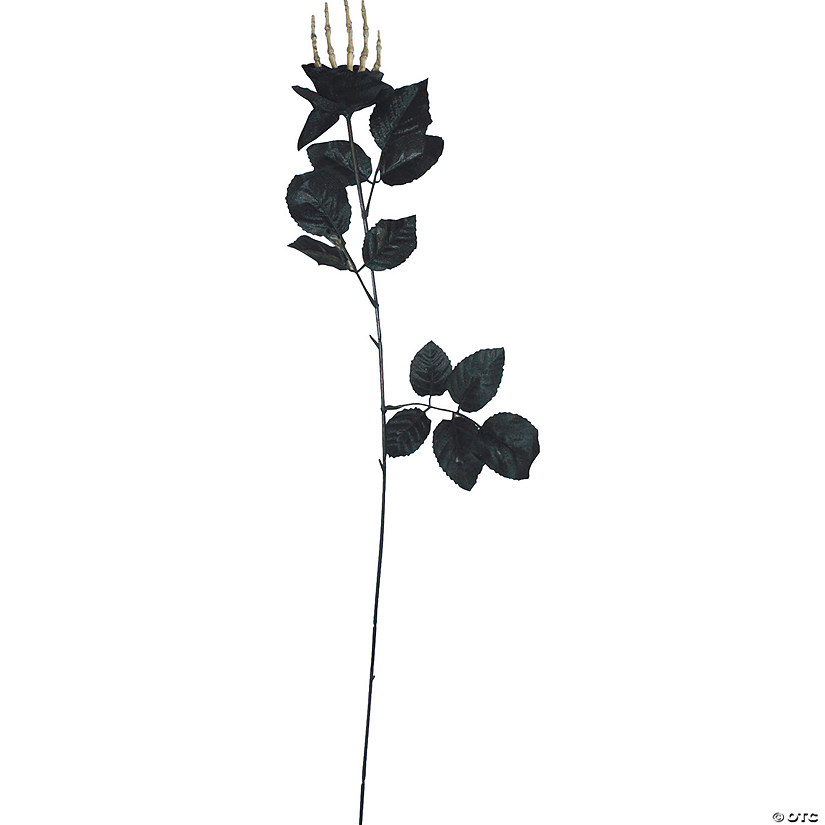 21&quot; Black Rose with Skeleton Hand Halloween Decoration Image