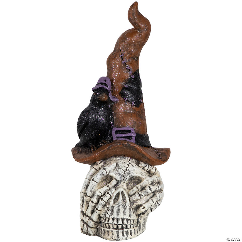22.75" Skull in Witches Hat with Crow Halloween Decoration Image