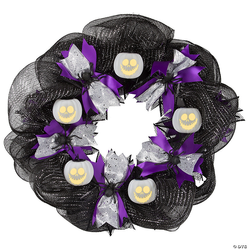 22" Emoteglow&#8482; Jack Skellington Musical Lighted Wreath Decoration Image