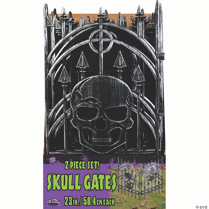 23" Silver Skull Face Gates Set of 2 Halloween Decoration Image