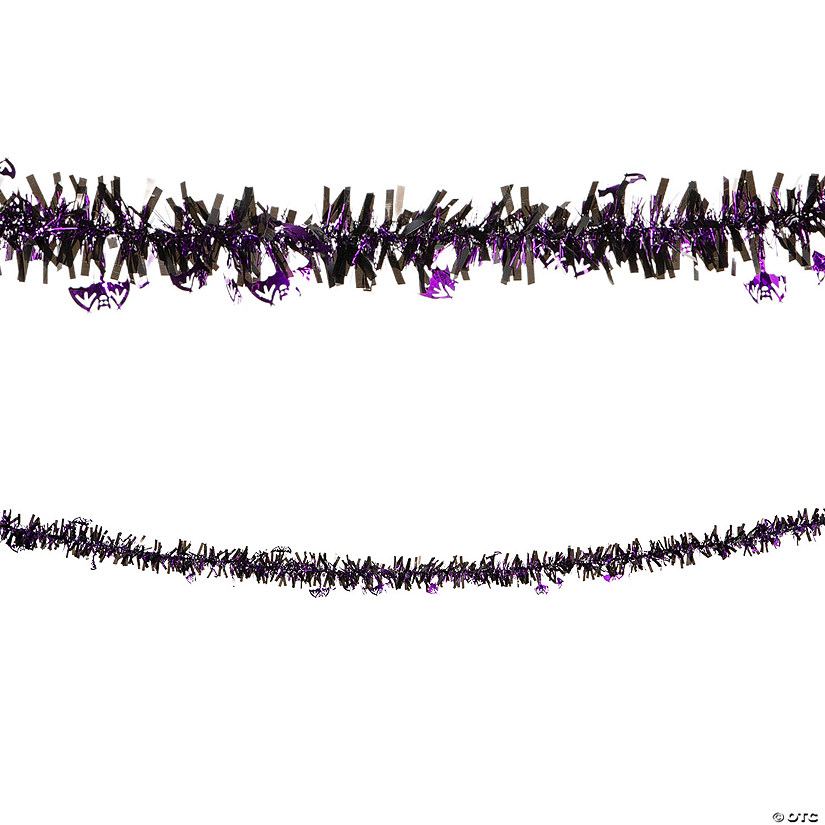 24 ft. Halloween Purple Bats Tinsel Garland Decoration Image