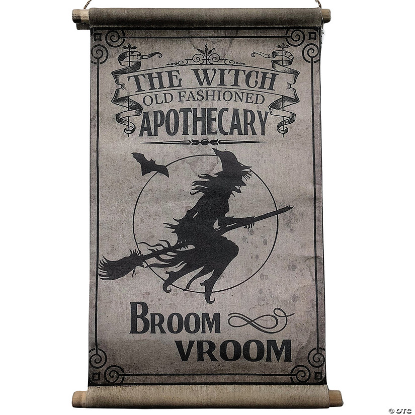 26" Broom Vroom Canvas Hanging Sign Halloween Decoration Image