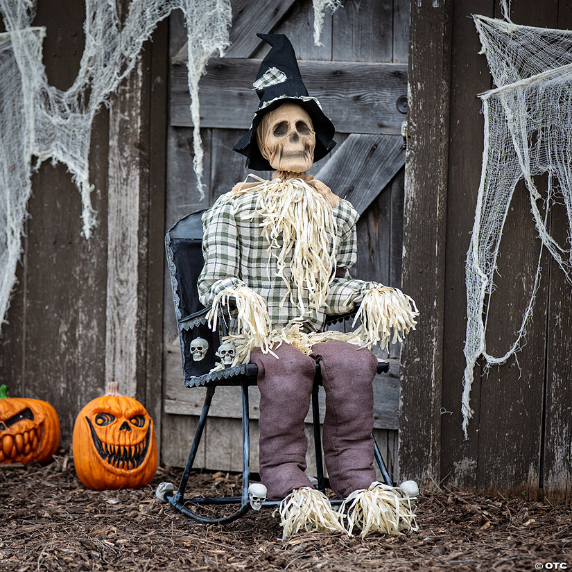 29 1/4" x 47 1/4" Animated Scarecrow on Rocking Chair Halloween Decoration Image