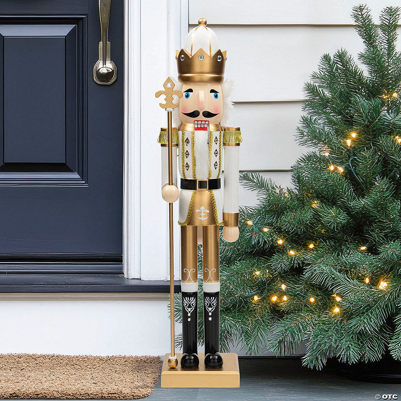 3 Ft. Large Classic Gold Wood Holiday Nutcracker with Scepter Image