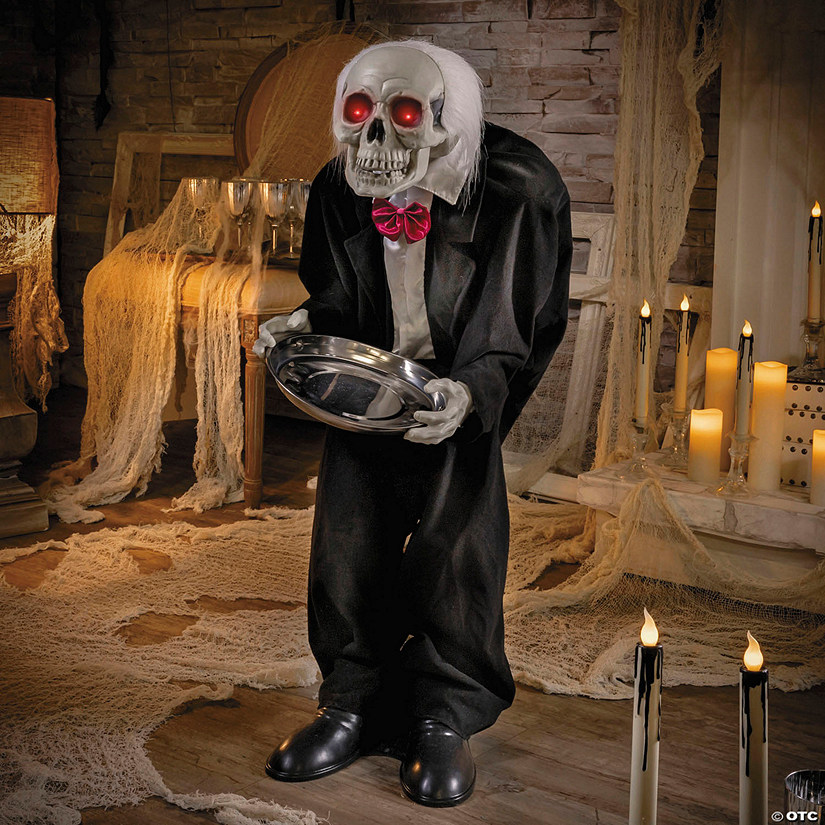 3 Ft. Standing Black &amp; White Skeleton Butler Halloween Decoration Image