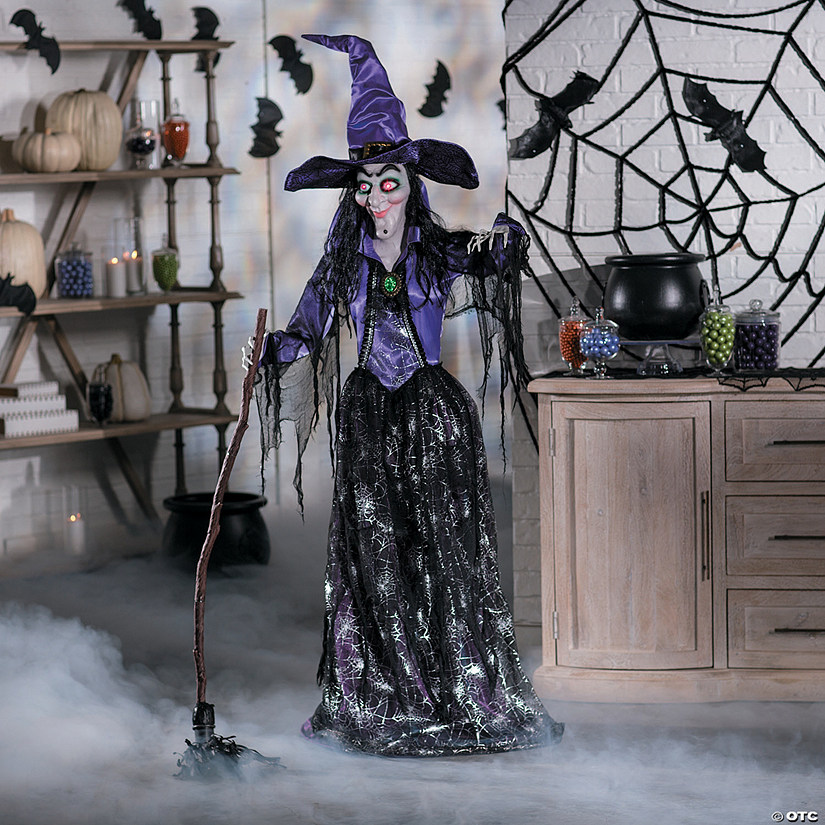 3' x 5' Large Spellbound Glam Witch with Light-Up Eyes Standing Halloween Decoration Image