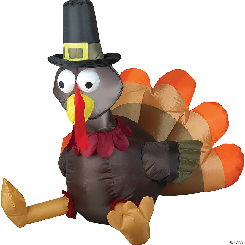 35&quot; Blow-Up Inflatable Pilgrim Turkey with Built-In LED Lights Outdoor Yard Decoration Image