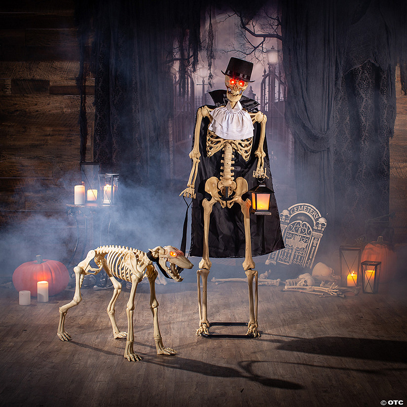 36 1/2" x 62 1/4" Animated Skeleton & Dog Halloween Decorations Image