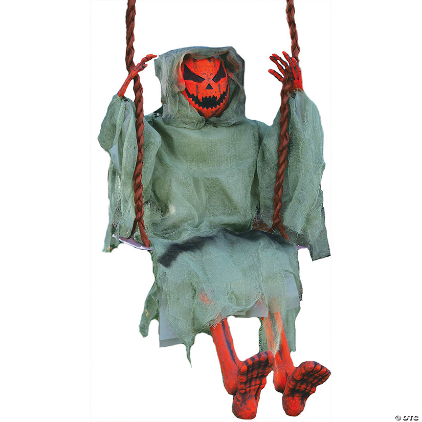 36" Hanging Dead Pumpkin Reaper on Swing Decoration Image