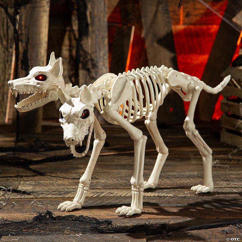 37 3/4" Animated Two-Headed Doberman Dog Skeleton Halloween Decoration Image