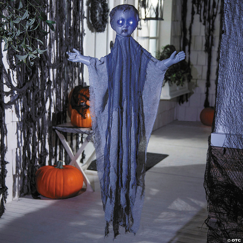 39 1/4&quot; Animated Light-Up Hanging Gray Angel Halloween Decoration Image