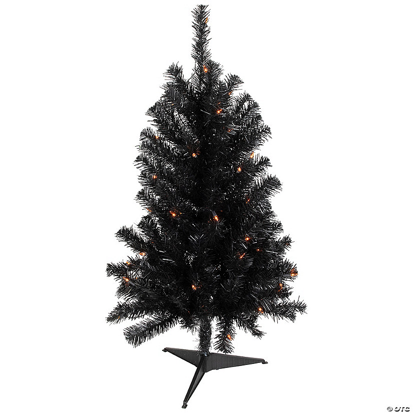 3ft Pre-Lit Black Noble Spruce Artificial Halloween Tree  Orange Lights Image