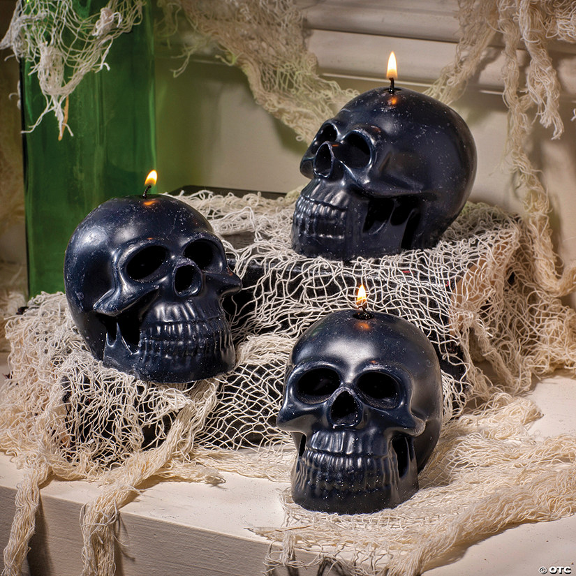 4" Black Skull-Shaped Wax Candles - 3 Pc. Image
