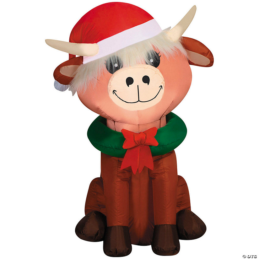 4 Ft. Airblown&amp;#174; Inflatable Baby Highland Cow with Santa Hat Christmas Outdoor Yard Decoration Image