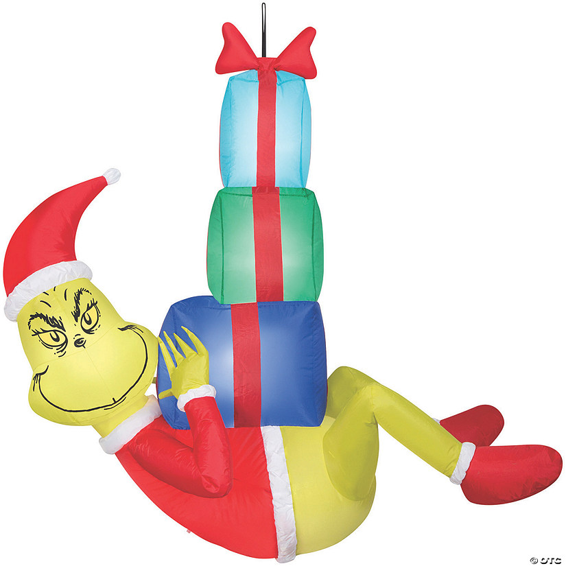 4 Ft. Airblown&lt;sup&gt;&amp;#174;&lt;/sup&gt; Blowup Inflatable Hanging Grinch with Presents &amp; Built-In Lights Christmas Outdoor Yard Decoration Image
