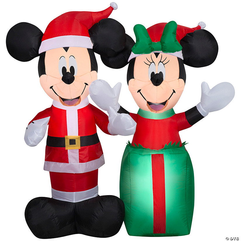 4 Ft. Airblown&lt;sup&gt;&amp;#174;&lt;/sup&gt; Blowup Inflatable Santa Mickey &amp; Minnie with Built-In Lights Christmas Outdoor Yard Decoration Image