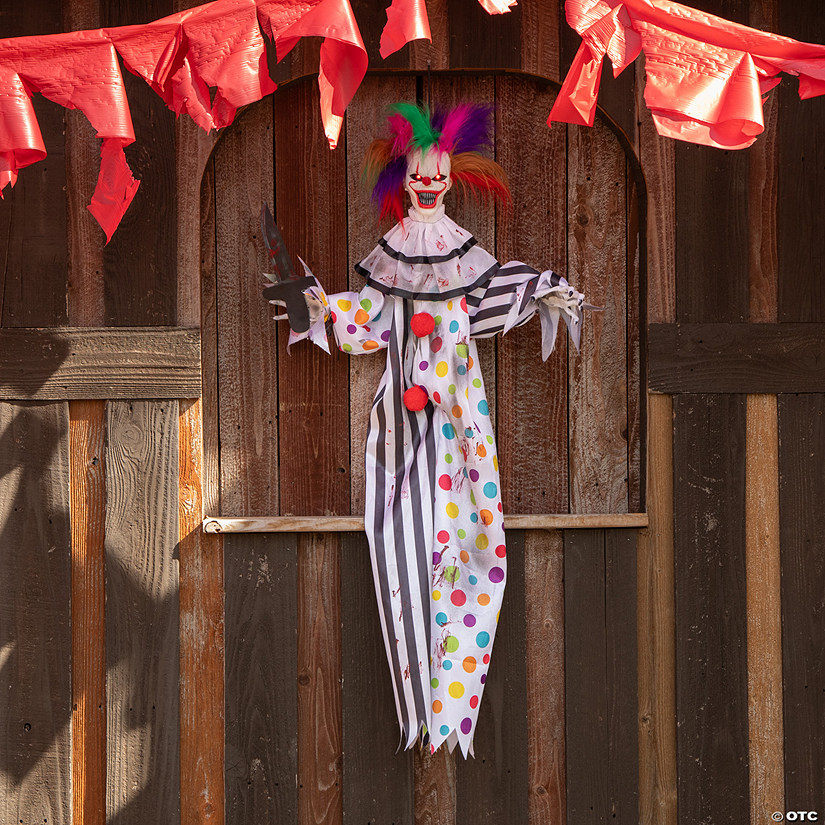 4 Ft. Hanging Animated Clown with Multicolored Hair Halloween Decoration Image