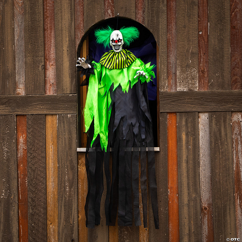 4 Ft. Hanging Animated Green & Black Clown Halloween Decoration Image
