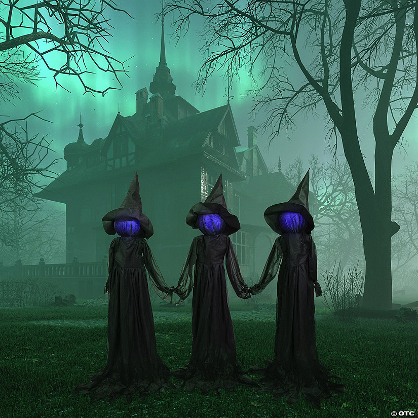 4' Lighted Faceless Witch Trio Outdoor Halloween Stakes Image