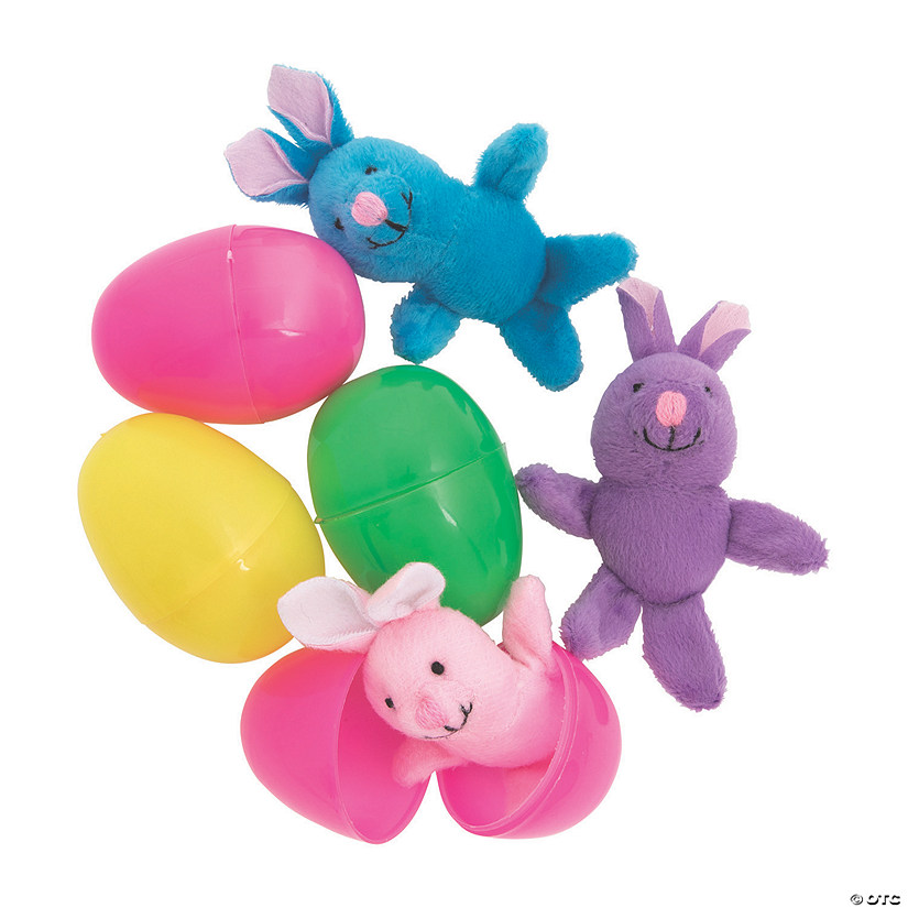 4&quot; Mini Bright Stuffed Bunny-Filled Plastic Easter Eggs - 12 Pc. Image