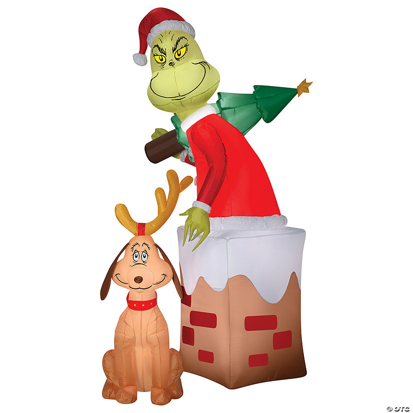 40" Airblown&amp;#174; Grinch in Chimney with Max Inflatable Christmas Outdoor Yard Decor Image