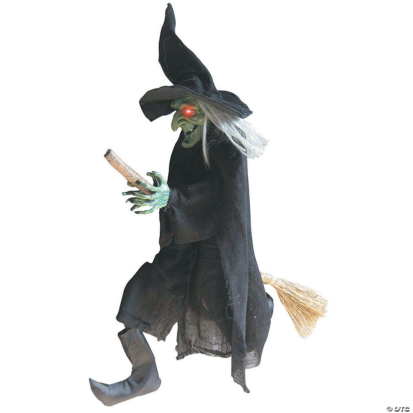 40" Animated Hanging Witch On A Broom Halloween Decoration Image