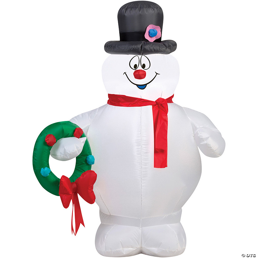42" Blow Up Inflatable Frosty the Snowman Holding Wreath Outdoor Yard Decoration Image