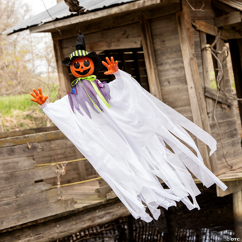 47 1/4" Animated Smiling Pumpkin Scarecrow Hanging Halloween Decoration Image