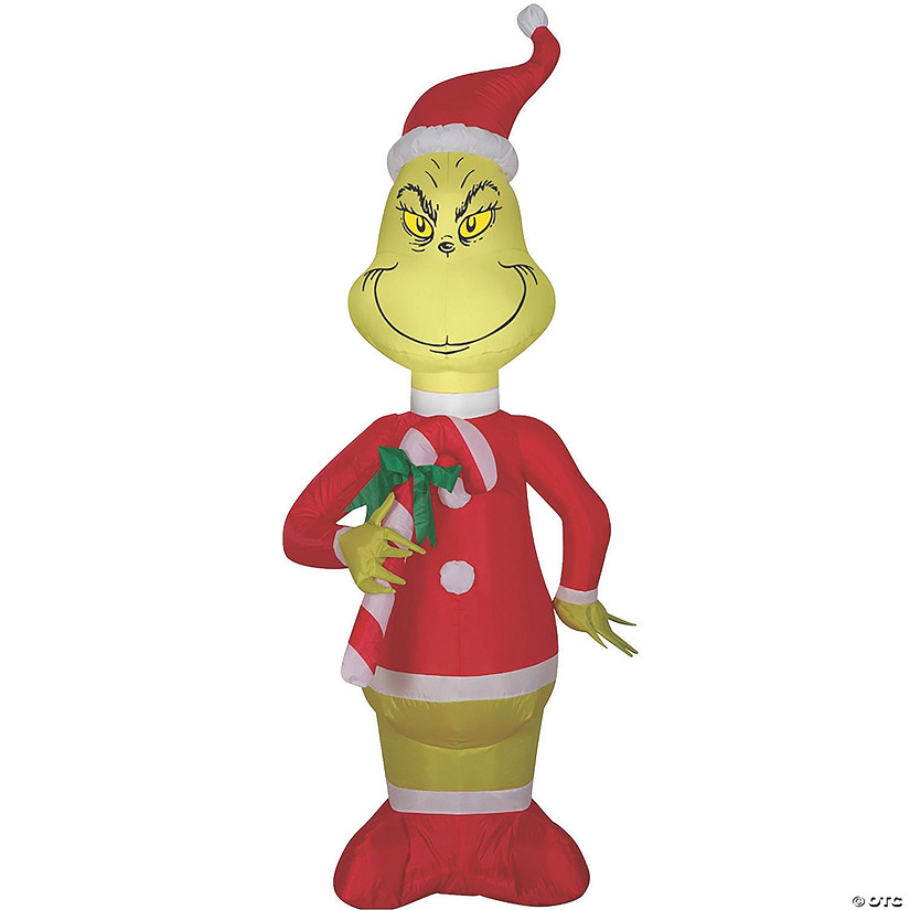 48" Airblown&#174; Grinch W/Red And White Candy Cane Inflatable Yard Decor Image