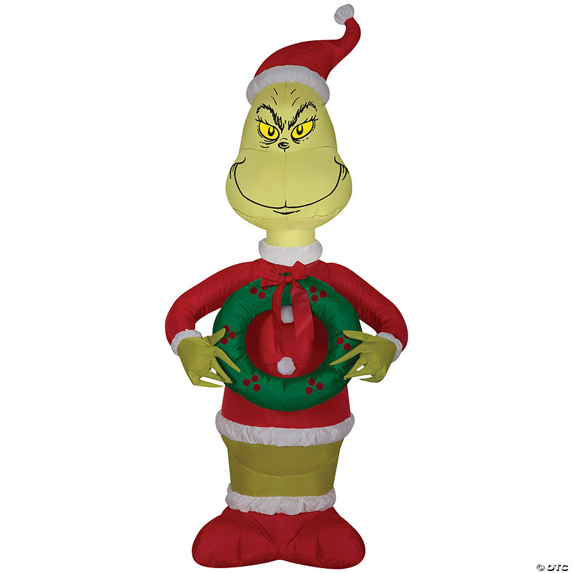 48" Blow Up Inflatable Dr. Seuss&#8482; The Grinch With Wreath Outdoor Yard Decoration Image