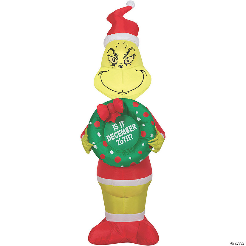 48" Blow Up Inflatable Grinch with Wreath Outdoor Yard Decoration Image