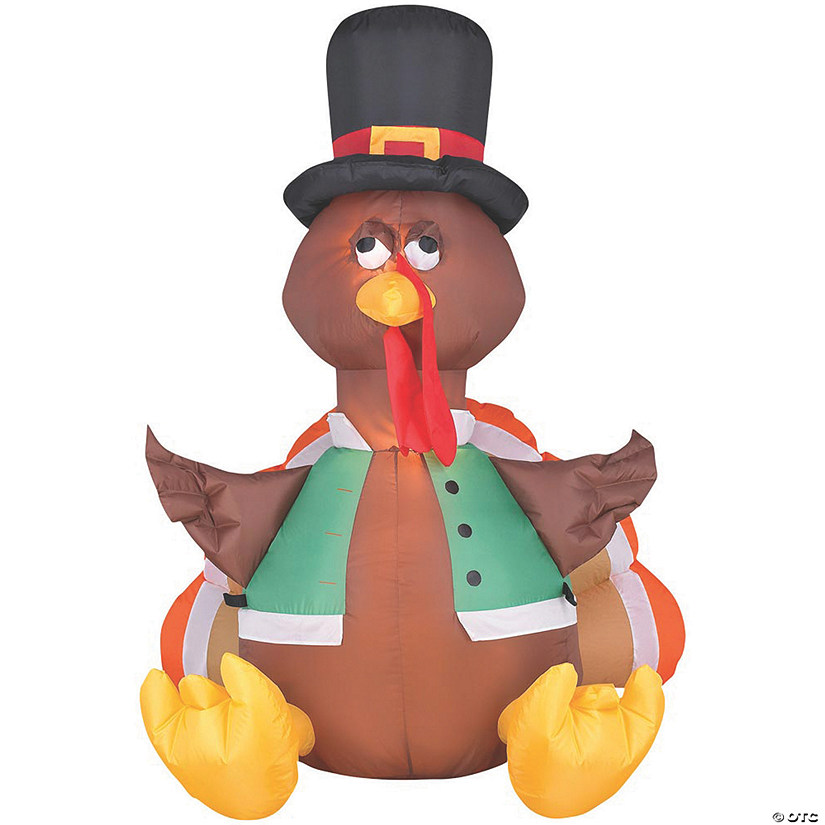 48" Blow Up Inflatable Happy Turkey with Vest Outdoor Yard Decoration Image