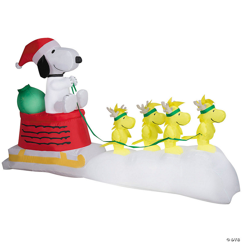 5 Ft. 2&quot; Airblown&amp;#174; Inflatable Peanuts&amp;#174; Christmas Snoopy Santa Sleigh with Reindeer Woodstocks Outdoor Yard Decoration Image